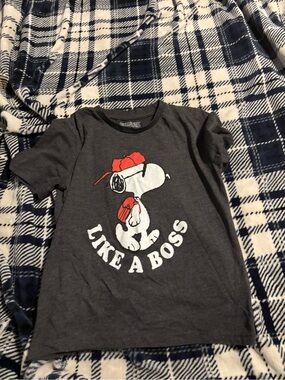 Peanuts Charcoal Snoopy 'Like A Boss' Tee with Red Accents